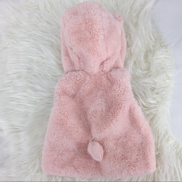 Baby Girl Pink Sherpa Bear Ear Vest Toggle Close - Picture 3 of 7